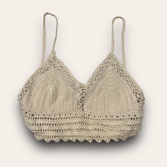 Cream Crochet Crop Top Bralette Size Small Boho Chic Festival - Picture 1 of 7